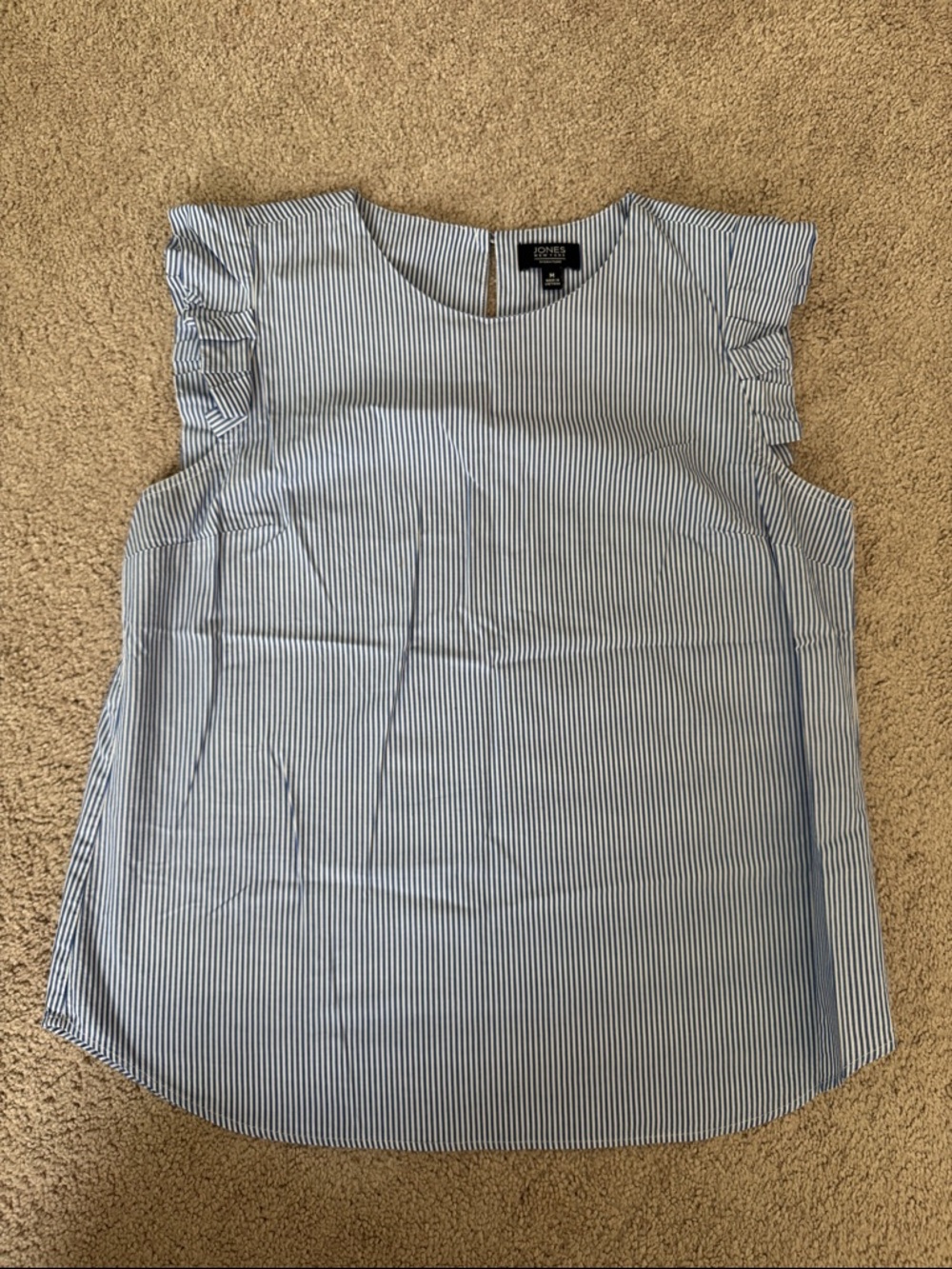 Jones New York Blue Pinstripe Ruffle Sleeve Blouse